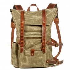 Vintage Waxed Wash Canvas Backpack Outdoor Travel Hiking Backpack Large Capacity Men's Rucksack