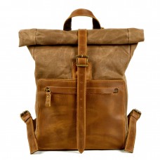 Simple Retro Waxed Canvas Backpack Men's Casual Rucksack with Leather Bag Outdoor Travel Hiking Backpacks