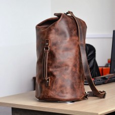 Genuine Leather Men's Shoulder Bag Retro Outdoor Leisure Barrel Bag Large Capacity Travel Backpack Cowhide Mountaineering Bag