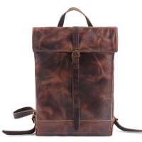 Retro Leather Roll-up Backpack Crazy Horseskin Trend Men's Travel Backpack Large Capacity Outdoor Backpack