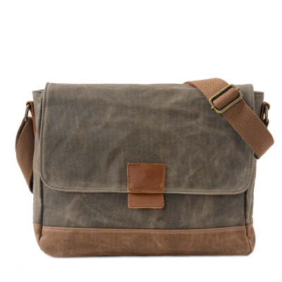 Retro Crossbody Men's Shoulder Bag Casual Simplicity Satchel Waterproof Waxed Canvas Cowhide Messenger Bag