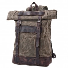 Outdoor Travel Backpack Men's Casual Rucksack Large Capacity Waterproof Waxed Canvas Splicing Leather Hiking Bag