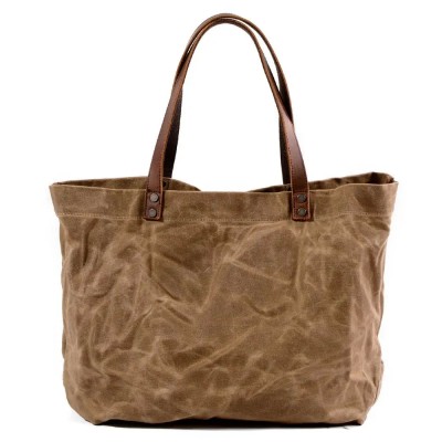 Waterproof Oil Wax Canvas Handbag Fashion Tote Bag Cross Section Large Capacity Shopping Bag Shoulder Bag Waterproof Oil Wax Canvas Handbag Fashion Tote Bag Cross Section Large Capacity Shopping Bag Shoulder Bag