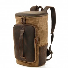 Retro Wax-dyed Canvas with Cowhide Rucksack Large Capacity Travel Bag Multifunctional Backpack Casual Men's Backpack