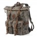 Vintage Waterproof Backpack Waxed Canvas Clash Color Line Patchwork Outdoor Rucksack for Men and Women