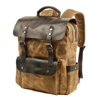 Vintage Waxed Canvas Leather-Trimmed Outdoor Rucksack Men's Large-Capacity Multi-Functional Casual Travel Bag Women's Backpack