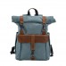 Vintage Canvas Rucksack Casual Men's Bag with Head Layer Cowhide Leather Roll Top Expansion Outdoor Hiking Bag