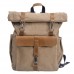 Vintage Canvas Rucksack Casual Men's Bag with Head Layer Cowhide Leather Roll Top Expansion Outdoor Hiking Bag