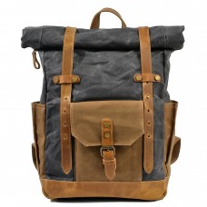 Men Travel Bag Canvas Rucksack Canvas Crazy Horse Laptop Leather Backpack Retro Men's Rucksack