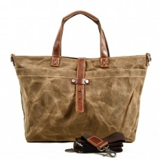 In Stock Waxed Canvas Tote Bag for Women Custom Logo OEM Genuine Leather Trim Ladies Shoulder Handbag Wholesale